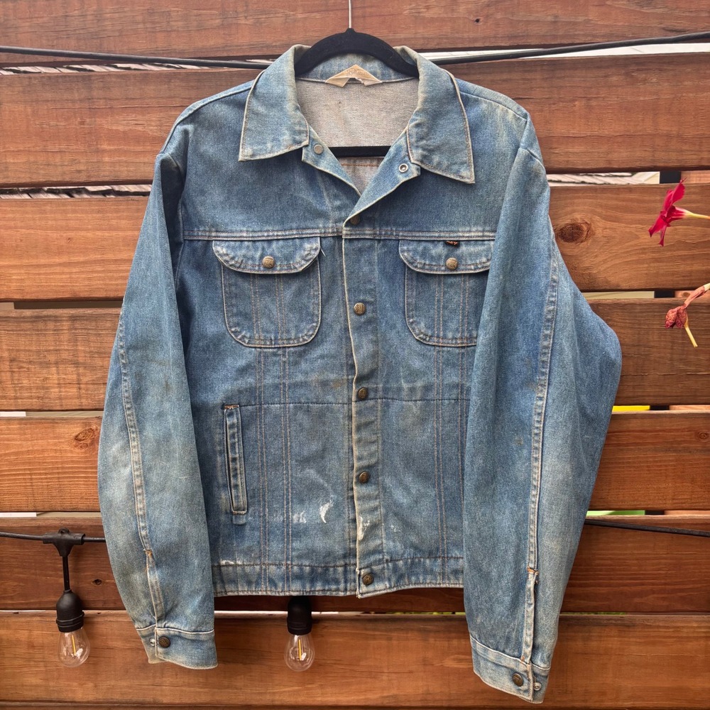 Key Imperial Denim Trucker Jacket Mens L Blue Vintage Made in USA Distressed